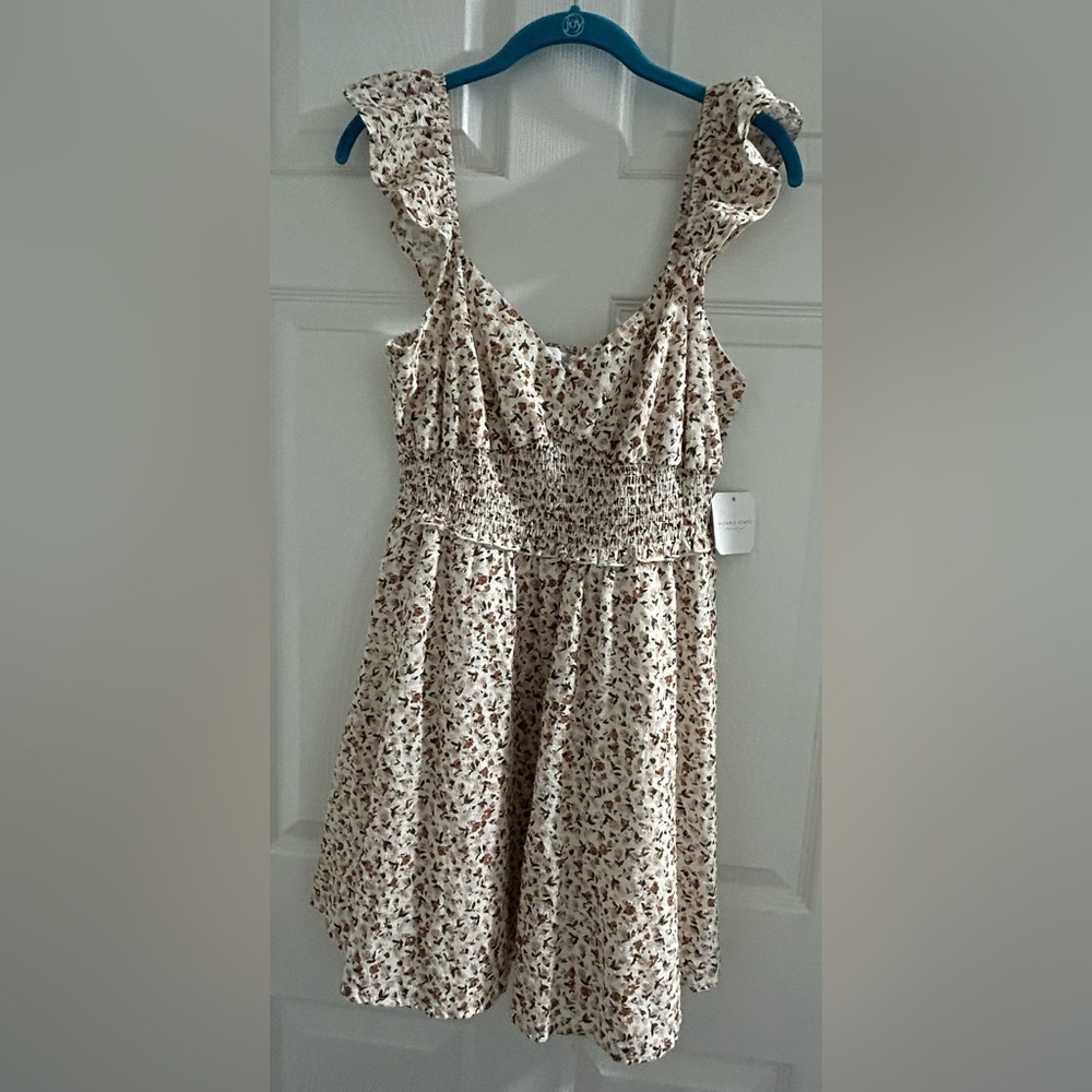 NWT Altar'D Sate Women's V-Neck Flutter-Sleeve Ivory/Rust Floral Dress Sze M